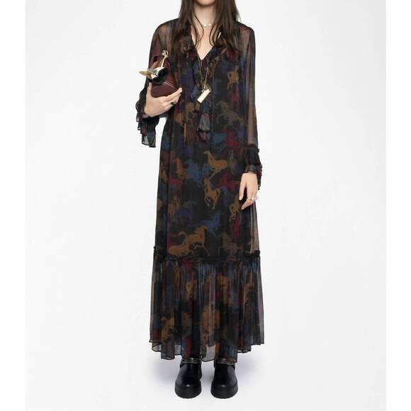 NEW ZADIG & VOLTAIRE ralicel horses dress in dark chocolate - Picture 2 of 9